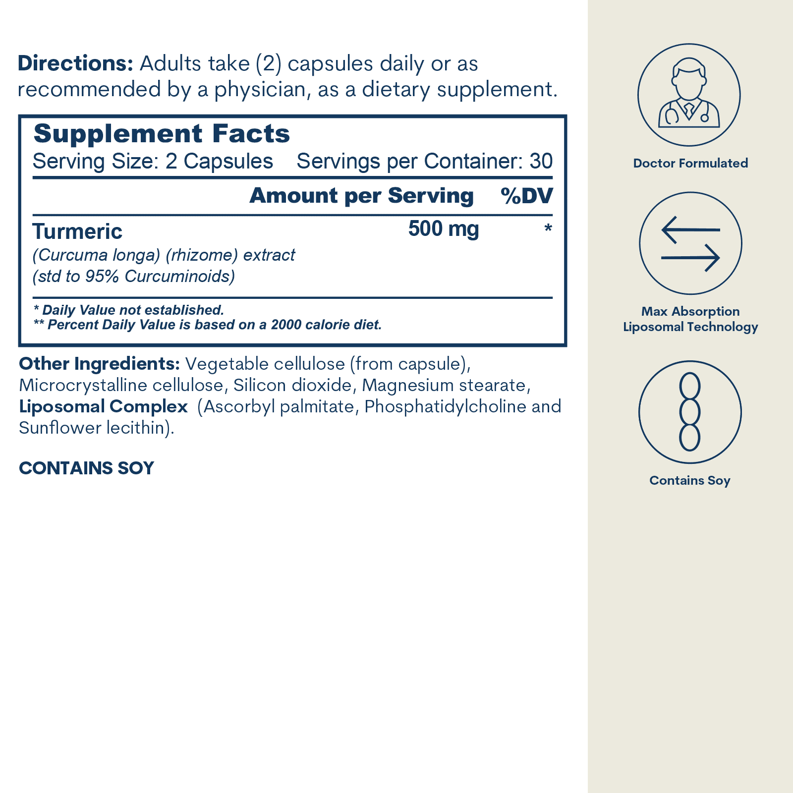 Liposomal Curcumin 500 mg - Capsules (60 Count/ 30 Servings)