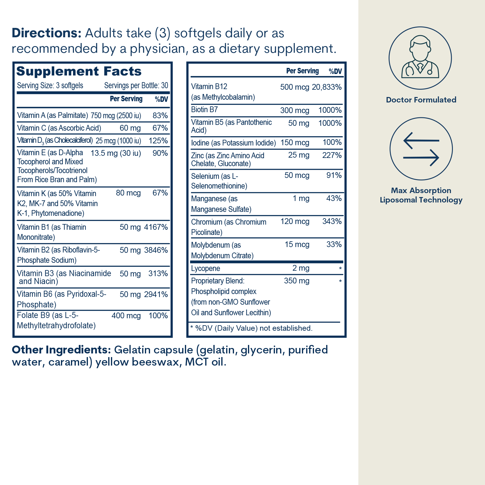 Liposomal Active B-Complex Multivitamin Minerals Softgels