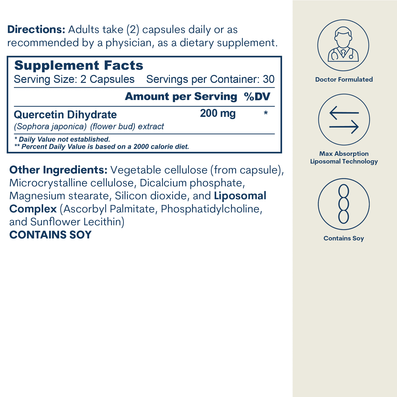 Liposomal Quercetin 200mg - Capsules (60 count / 30 servings)