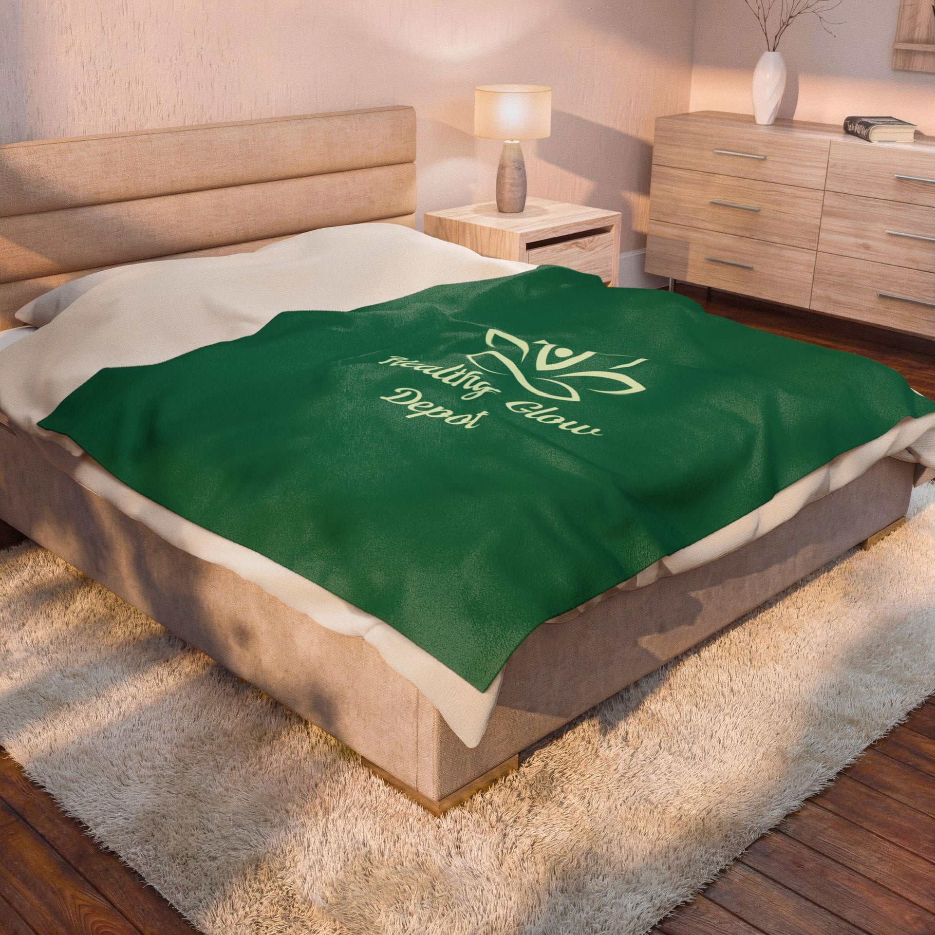 Velveteen Plush Blanket — 'Healthy Glow Depot' Spa Logo Throw