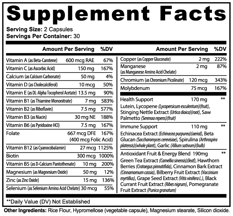 Complete Multivitamin Immunity Boost Daily Supplement Capsules