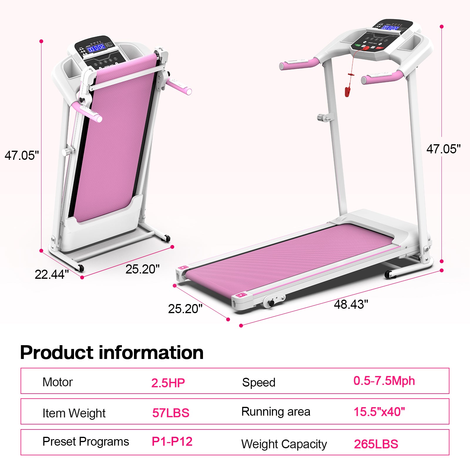 Foldable 2.5HP Electric Treadmill for Home Workouts
