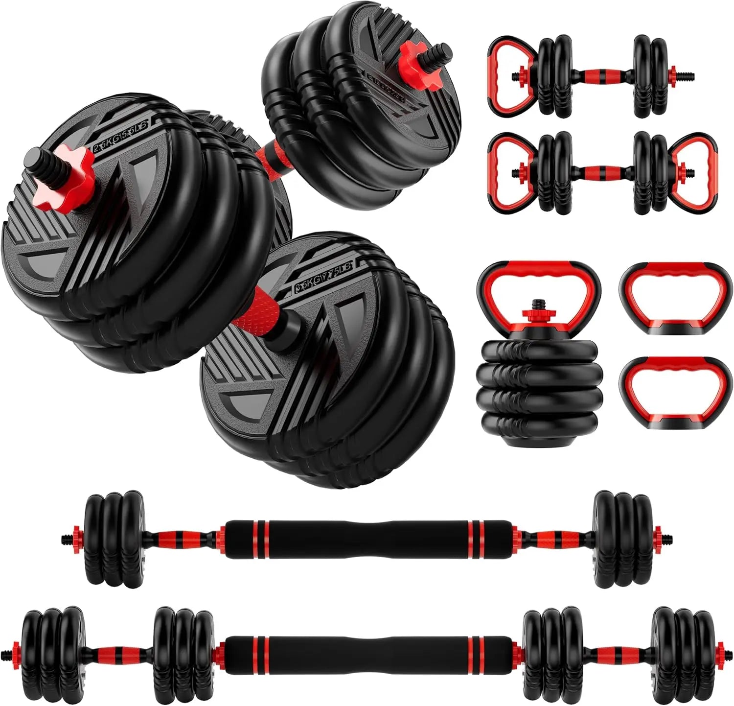 5-in-1 Adjustable Dumbbell Set Barbell Kettlebell