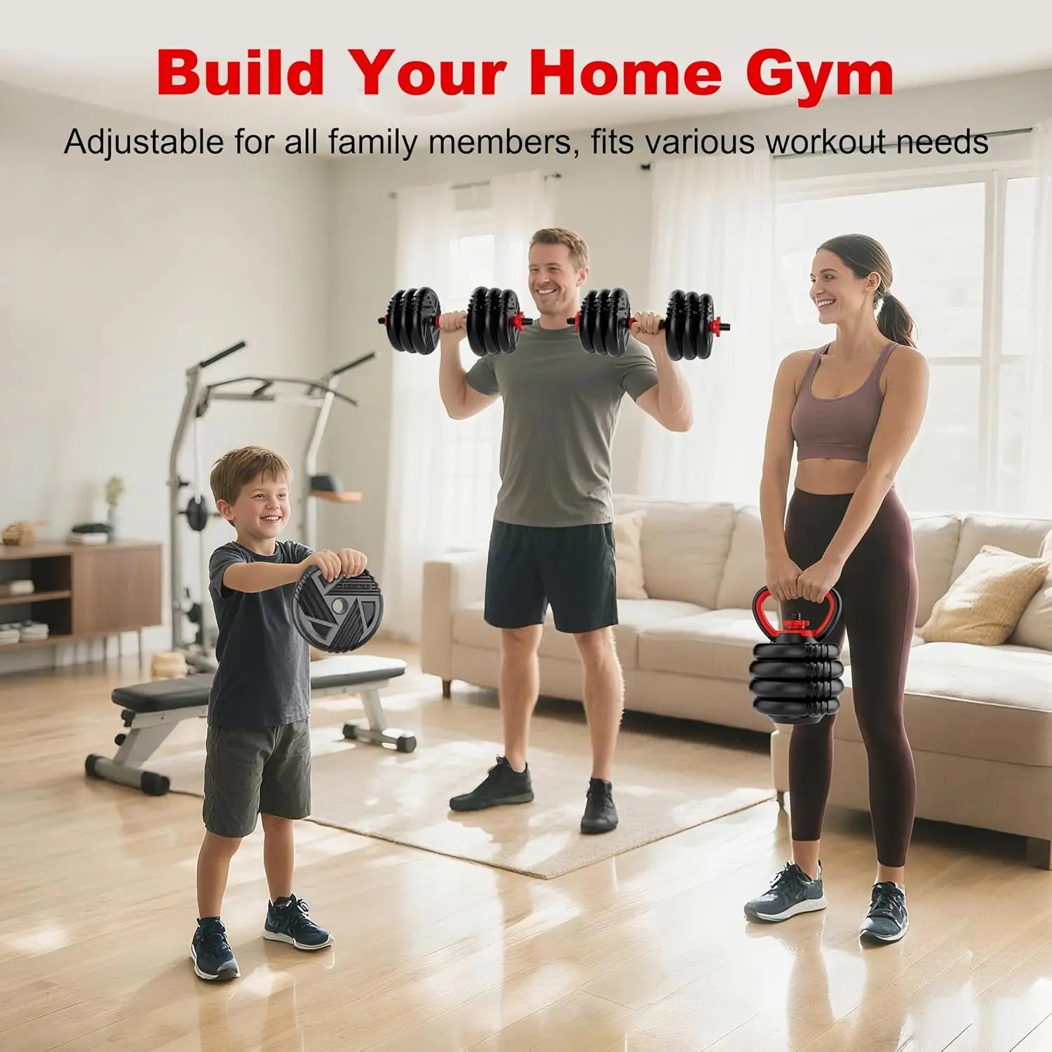 5-in-1 Adjustable Dumbbell Set Barbell Kettlebell