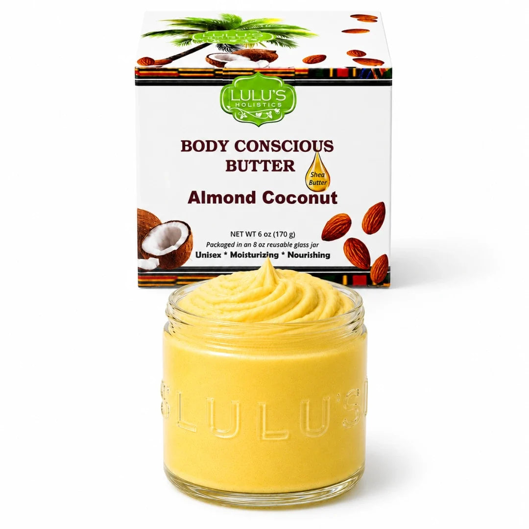 Lulu's Holistics Almond Coconut Glowing Whipped Body Butter with Raw African Yellow Shea Base